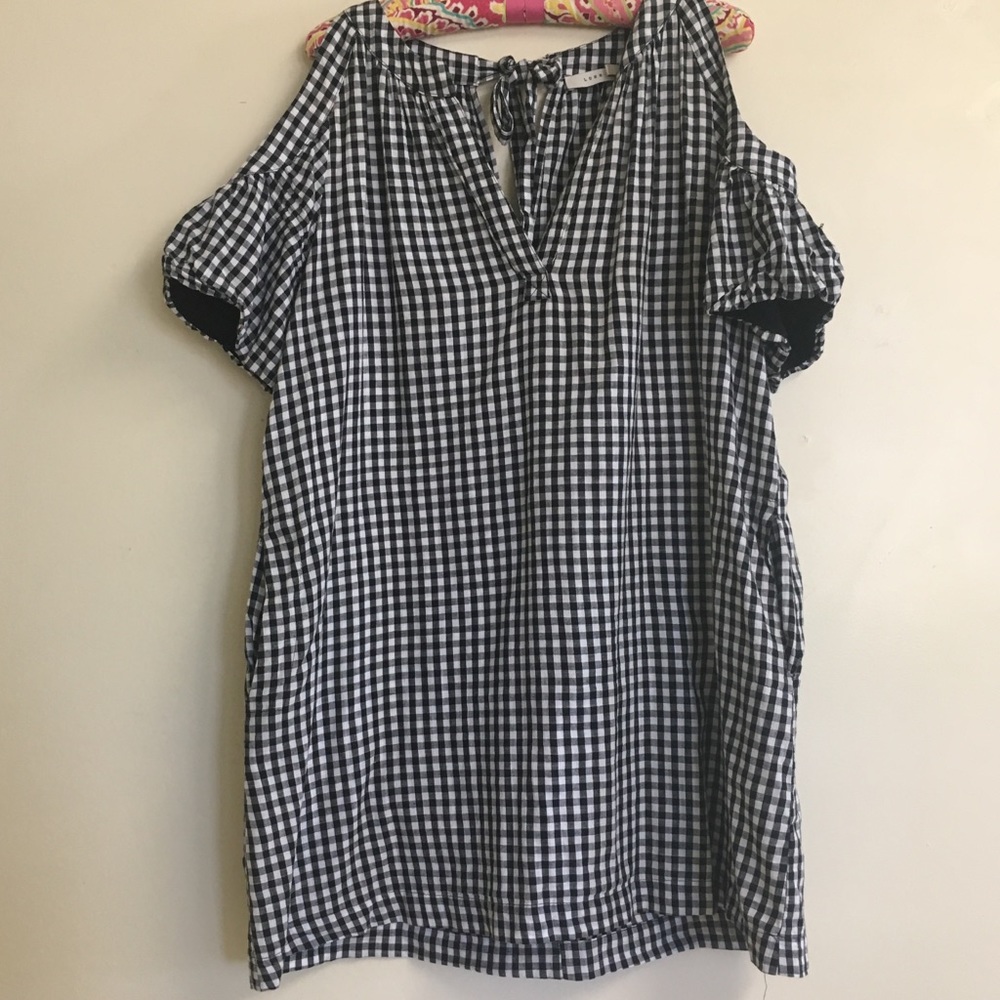 Cold shoulder gingham dress